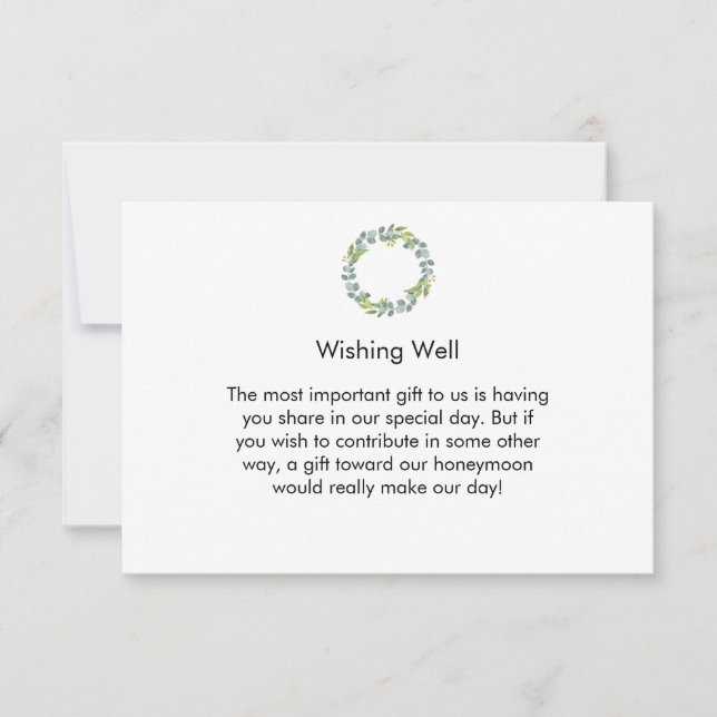 Eucalyptus Wreath Wedding Honeymoon Fund Card (Frente)