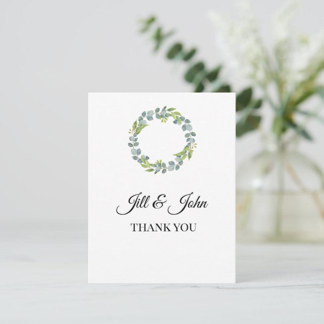 Eucalyptus Wreath Wedding Thank You Card (Em pé/Frente)