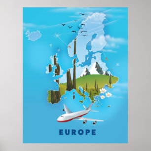 Europa - Mapa do poster de viagens paisagístico