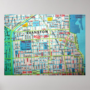 EVANSTON, poster do mapa do vintage do IL