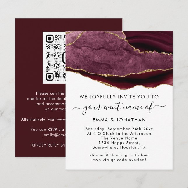 Evento de Casamento Código QR Burgundy Marsala Dou (Frente/Verso)