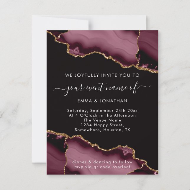 Evento de Casamento Código QR Rosa Burgundy Marsal (Frente)