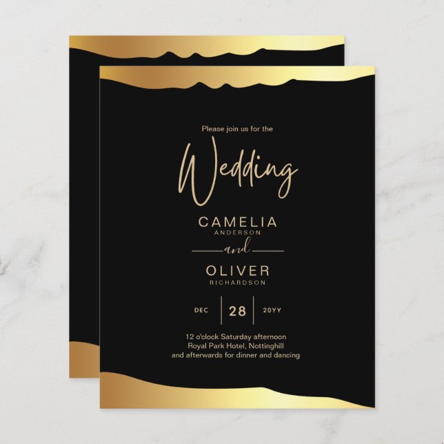 Evento Elegante de Espelho Ouro de Casamento Preto (Frente/Verso)
