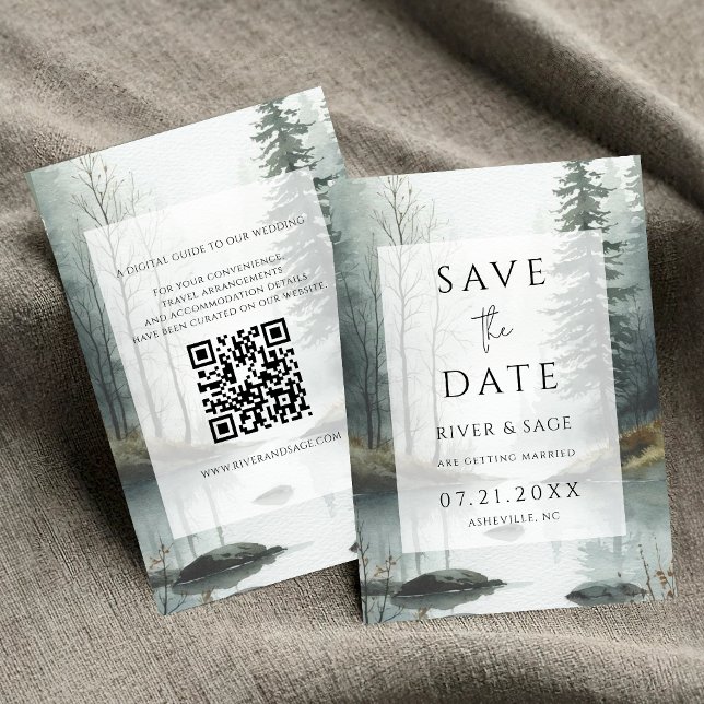 Evergreen Mist Forest QR Save the Date (Criador carregado)