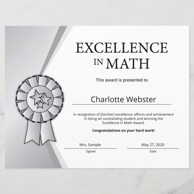 Excelência em prata no Prêmio de certificados mate (Frente)