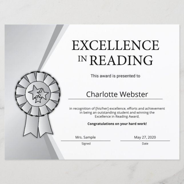 Excelência Silver na Leitura do Prêmio de Certific (Frente)