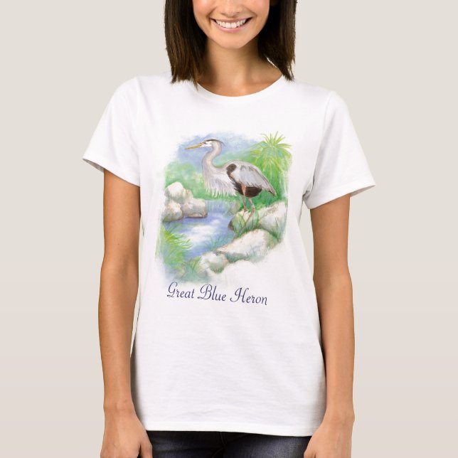 Excelente Azul Heron Totem T-Shirt (Frente)