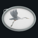 Excelente Blue Heron em Voo<br><div class="desc">Este design da fivela de cinto é da minha pintura de aquarela original de um Herão Azul Excelente a apanhar o voo - definido num fundo de cor sólida personalizável. Eu sempre acho um milagre menor quando um pássaro grande como este fica no ar. É um belo momento que quase...</div>
