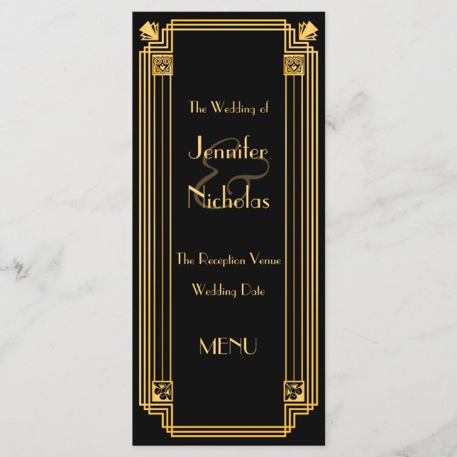 Excelente Gatsby 1920 Art Deco Menu Casamento Insp (Frente)