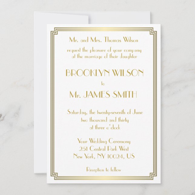 Excelente Gatsby Art Deco Convites de casamento br (Frente)