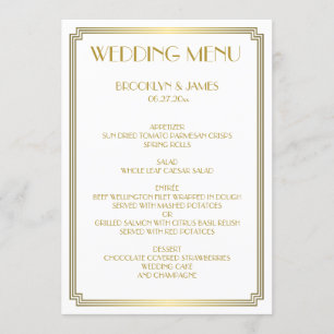 Excelente Gatsby Art Deco Dourado Menu Casamento B
