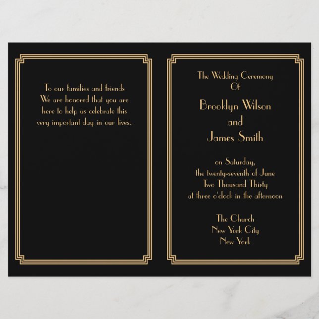 Excelente Gatsby Art Deco Programas de Casamento D (Frente)