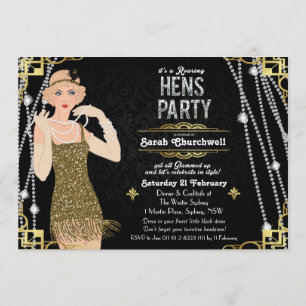 Excelente Gatsby Flapper Girl Hens Convite de fest