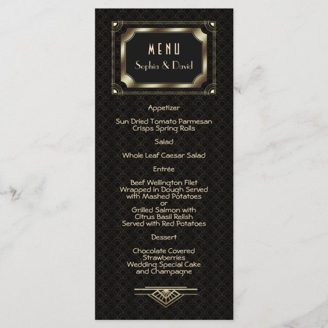 Excelente Glam Dourado Gatsby Art Deco 20s Menu Ca (Frente)