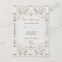 Excelente Real Branco Dourado Gatsby Wedding RSVP