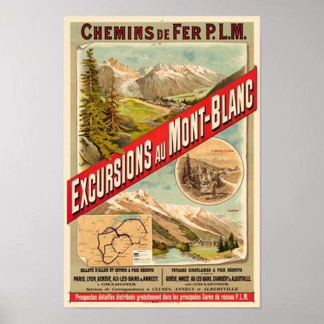 Excursions au Mont-Blanc Poster vintage 1889 (Frente)
