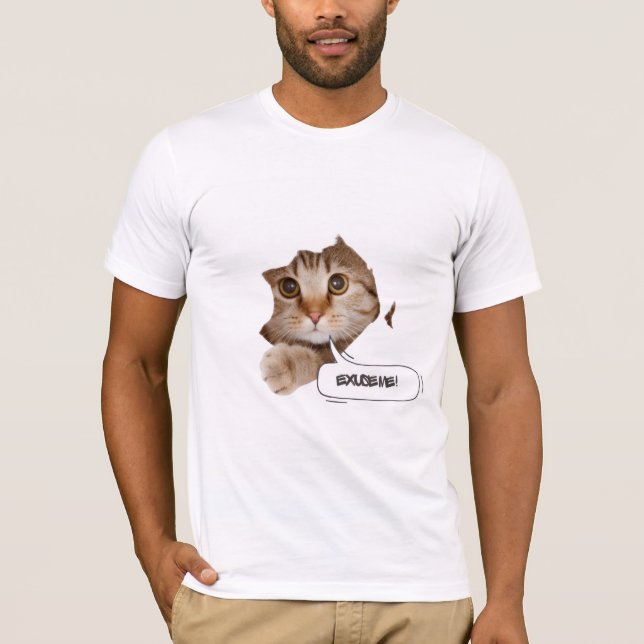  Excuse Me? – Funny Cat Ripped Paper T-Shirt (Frente)