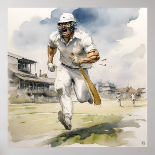 Executando entre Wickets - Impressão de críquete d
