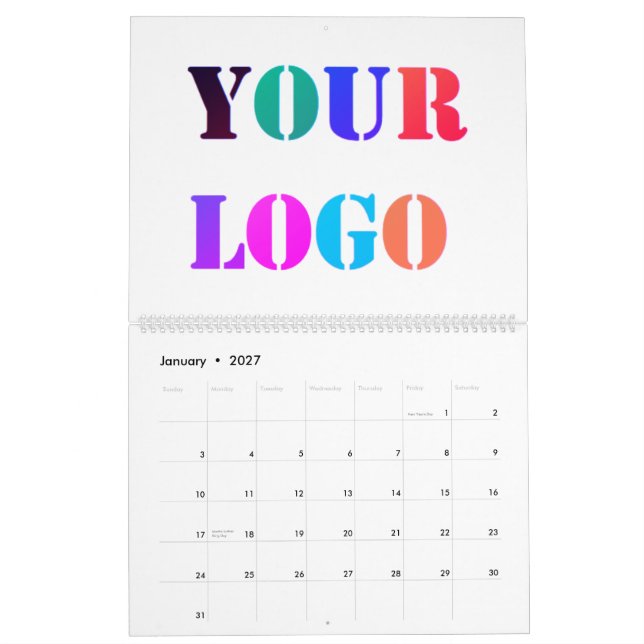 Exemplo de calendário de negócios de logotipo de e (Jan 2027)