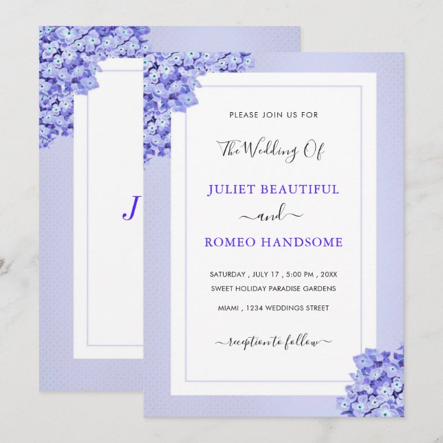 Exemplo de Convite de Casamento de Flores Violetas (Frente/Verso)