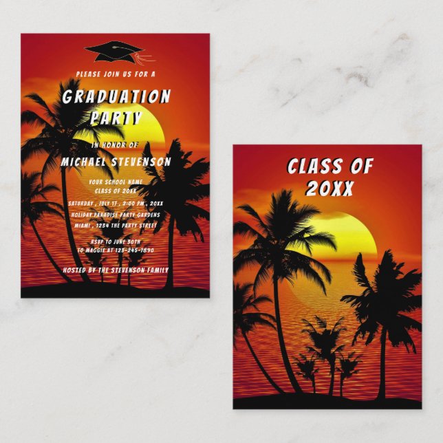 Exemplo de Convite de Formatura Pôr do Sol Tropica (Frente/Verso)