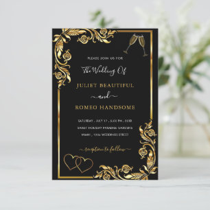 Exemplo de Convite Dourado Preto para Casamento co