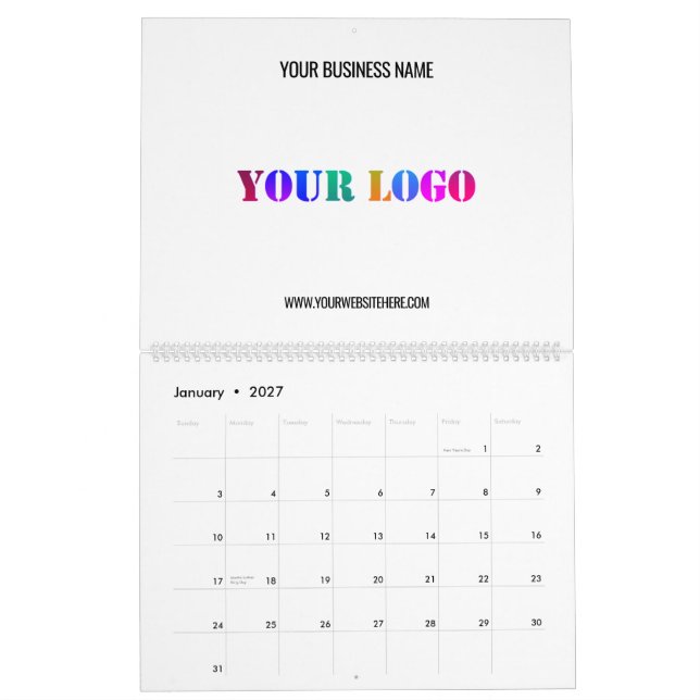 Exemplo de logotipo e calendário comercial de text (Jan 2027)