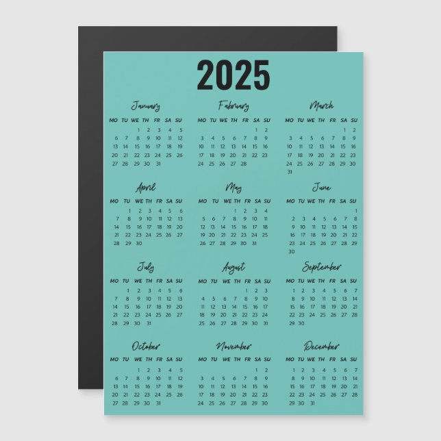 Exibição de Ano de Cheio do Calendário 2025 Preto  (Frente/Verso)
