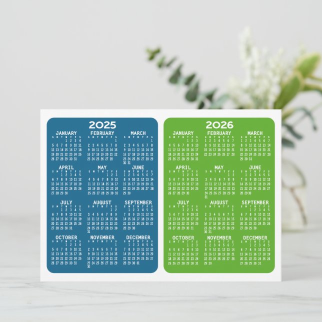 Exibição de Calendário de 2 Anos - verde azul (Em pé/Frente)