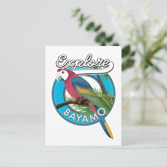 Explorar o logotipo retro Hawaii Cartão postal (Em pé/Frente)
