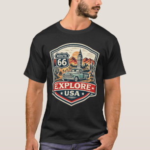 Explore EUA Rota 66 Camisa com Insígnia de Viagem 