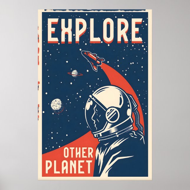 Explore o Cartaz de Impressão de Viagem Espacial d (Frente)