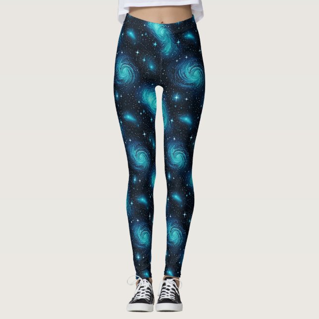 Explore o Cosmos em Leggings de Galáxia Azul Vibra (Frente)