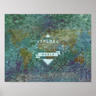 Explore o mapa do mundo & molhe o poster