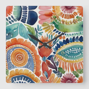 Explosão Floral Vibrante: Relógio de Parede de Aqu