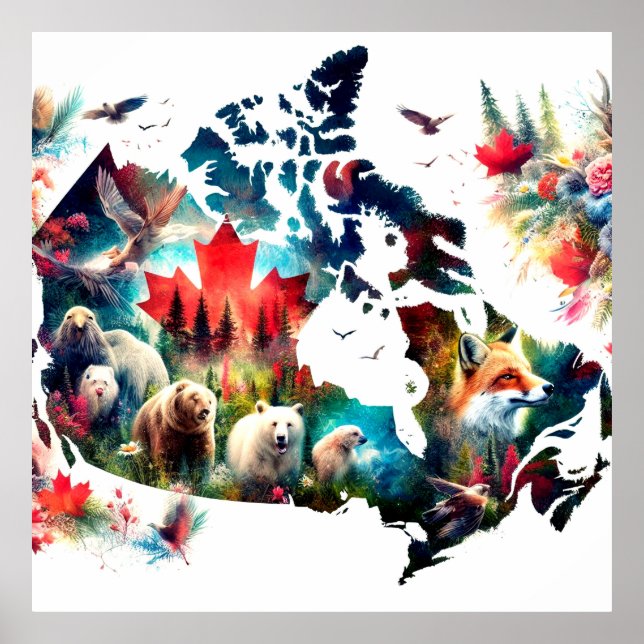 Exposição dos animais e Poster do mapa do Canadá (Frente)