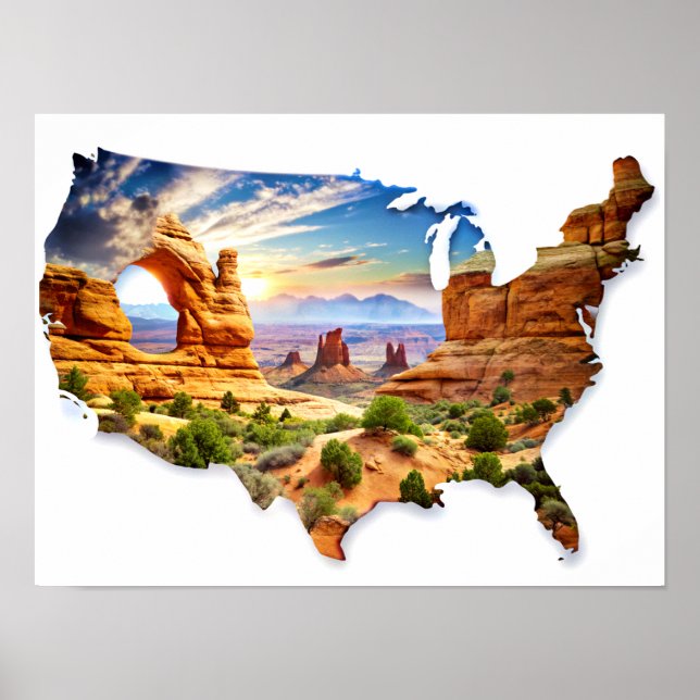 Exposição dupla USA Map amd Grand Canyon Poster (Frente)
