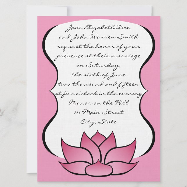 Exquisite Lotus no Convite para Casamento Rosa (Frente)