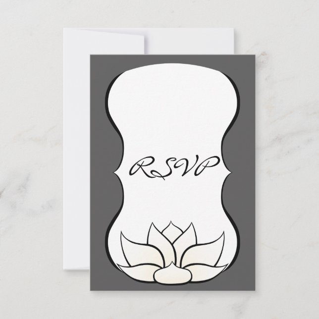 Exquisito Lótus em Pewter e Branco Cartão de RSVP (Frente)