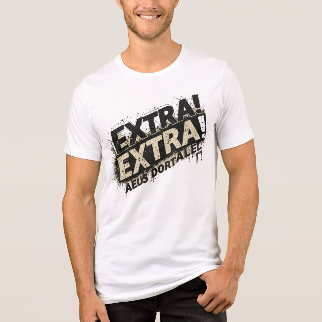 "EXTRA! EXTRA! Newspaper Headline T-Shirt – Bold V (Frente)
