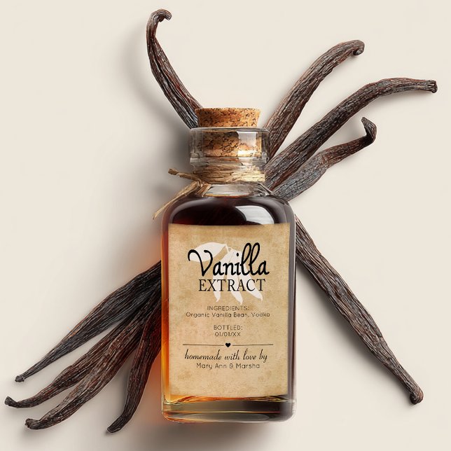 Extrato de Baunilha Elegante Caseiro (Vanilla Extract Product Label with Vanilla Bean)