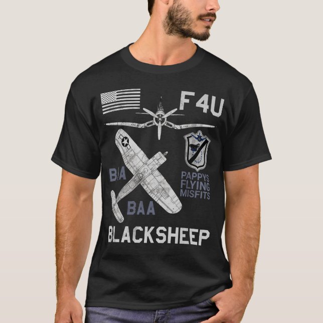 F4U Blackovina WW2 Plano de Combatente T-Shirt (Frente)