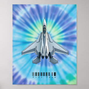 F-22 Fighter Jet Poster com Vibrant Tie-Dye