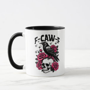 "F-CAW-F" Caneca Caveira Gótica & Rosas Cor-de-Ros