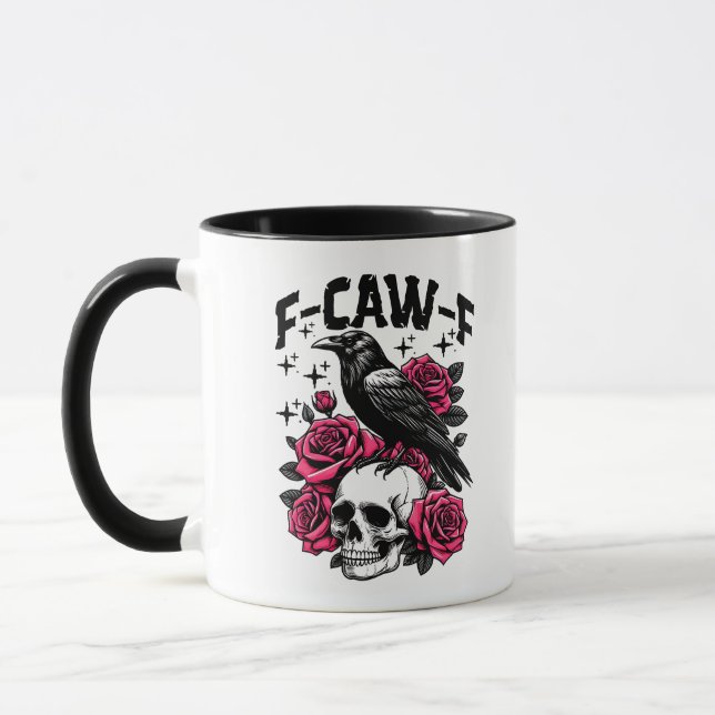 "F-CAW-F" Caneca Caveira Gótica & Rosas Cor-de-Ros (Esquerda)