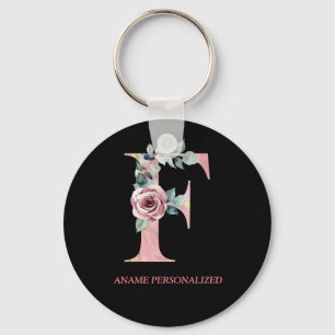 F Monograma Floral Letras Chaveiro de Agar Rosa