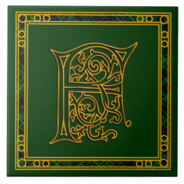 F Monograma "Irlandês Dourado em Verde" Azulejos c