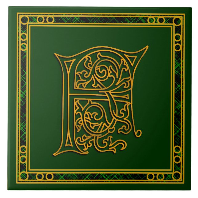 F Monograma "Irlandês Dourado em Verde" Azulejos c (Frente)