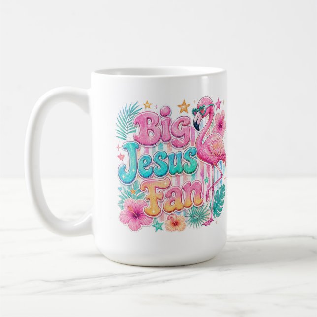 Fã de Jesus com Caneca de Café Flamingo (Esquerda)