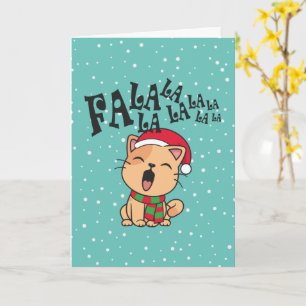 Fa La La La La Gato de Natal Cantando Cartão de Bo
